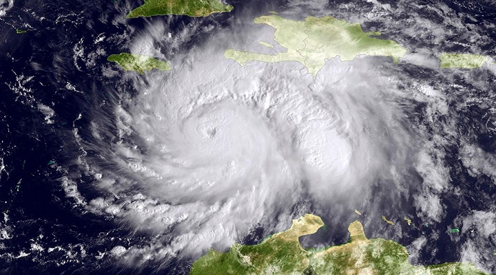 CARIBBEAN SEA - OCTOBER 3: In this NOAA handout image, taken by the GOES satellite at 1620 UTC shows Hurricane Matthew in the Caribbean Sea heading towards Jamacia, Haiti and Cuba on October 3, 2016. Matthew is a strong Category 4 hurricane, in the central Caribbean Sea and is poised to deliver a potentially catastrophic strike on Haiti.  (Photo by NOAA via Getty Images)