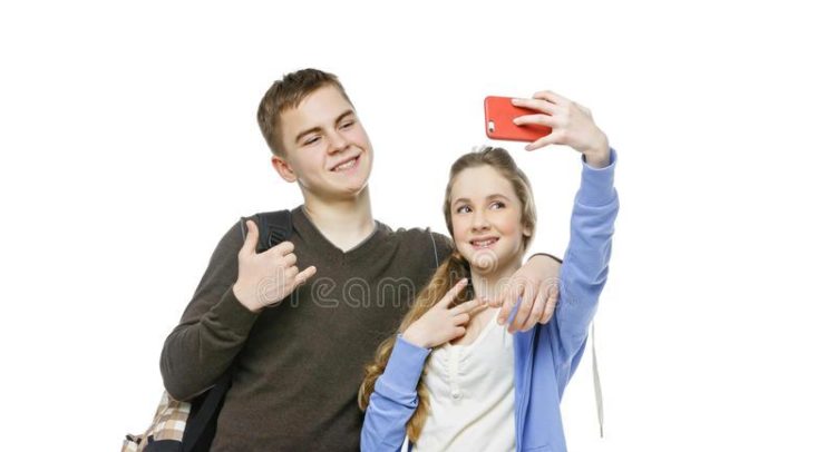 teen-boy-girl-taking-selfie-photo-beautiful-age-casual-clothes-using-mobile-phone-school-children-isolated-white-85614836