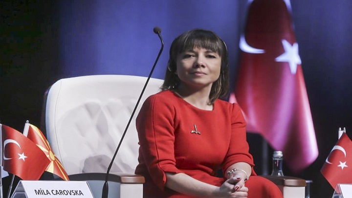 ANKARA, TURKEY - FEBRUARY 20: Minister of Labor and Social Policies of Macedonia Mila Carovska makes a speech during Leaders' Session of the "1st Council on Ageing" at Bestepe People's Congress and Culture Center of the Presidential Complex in Ankara, Turkey on February 20, 2019. (Photo by Ercin Top/Anadolu Agency/Getty Images)