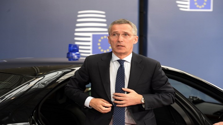 NATO Secretary General Jens Stoltenberg arrives for a European Union Foreign Affairs (Defence) Council meeting held at the EU Council building in Brussels, May 18, 2017. / AFP PHOTO / THIERRY CHARLIER