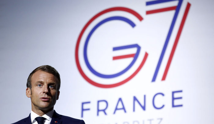 French President Emmanuel Macron speaks during a press conference on the situation in Sahel during the G7 summit in Biarritz, south-west France on August 25, 2019, on the second day of the annual summit attended by the leaders of the world's seven richest democracies, Britain, Canada, France, Germany, Italy, Japan and the United States. (Photo by Ian LANGSDON / POOL / AFP)        (Photo credit should read IAN LANGSDON/AFP/Getty Images)