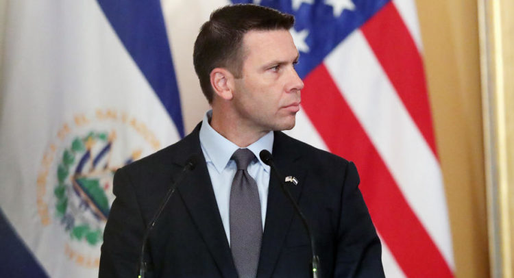 epa07914430 (FILE) - Acting United States Secretary of Homeland Security Kevin McAleenan and Salvadorian President Nayib Bukele (not pictured) participate in a press conference at the Presidential House in San Salvador, El Salvador, 28 August 2019 (reissued 12 October 2019). According to media reports on 12 October, Acting Homeland Security Secretary  Kevin McAleenan resigned from his post on 11 October.  EPA-EFE/RODRIGO SURA