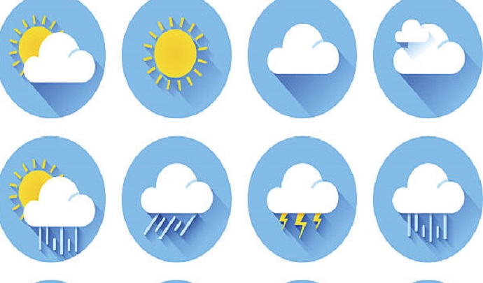 Vector illustration of flat color weather icons with long shadow