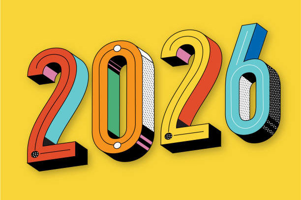 Vector illustration of a New Year 2026 greeting design template. All fonts outlined or expanded. All fonts outlined or expanded.